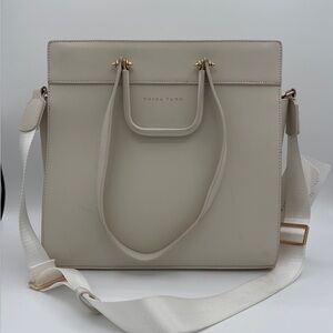 Trina Turk Beige Real Leather Tote Bag with PINK interior